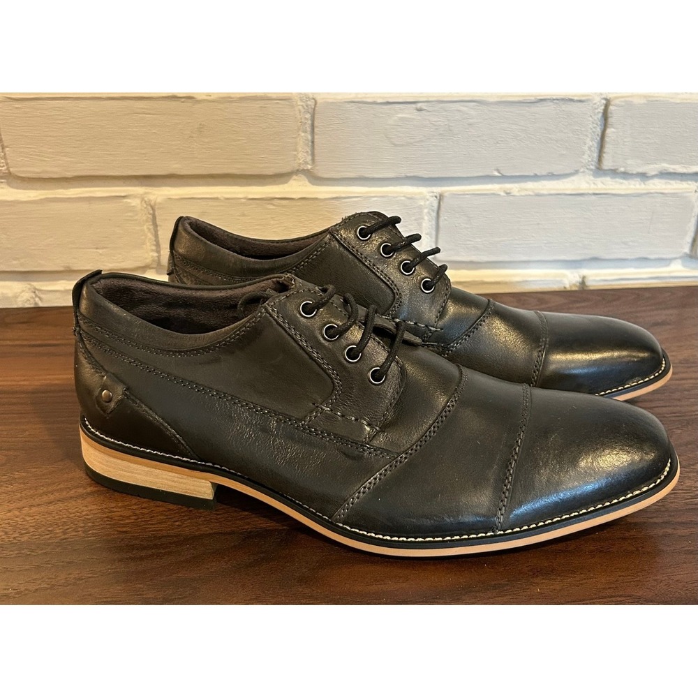 NEW Kunsto Mens Dark Grey Leather Cap Toe‎ Oxford Dress Shoes Lace Up Size 8.5